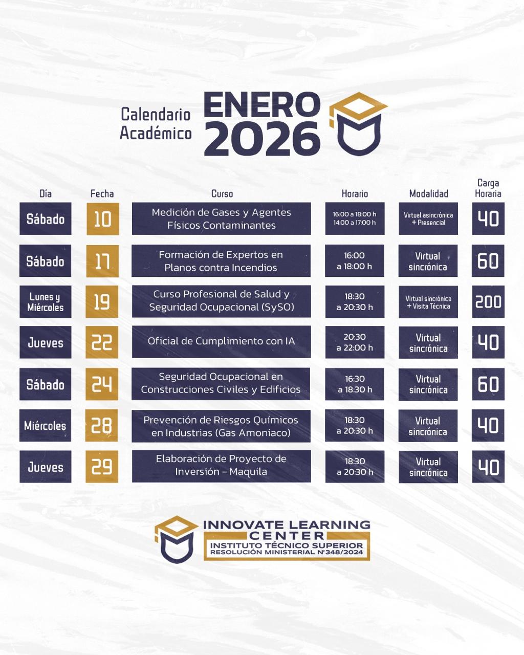 Calendario Académico — Enero 2026