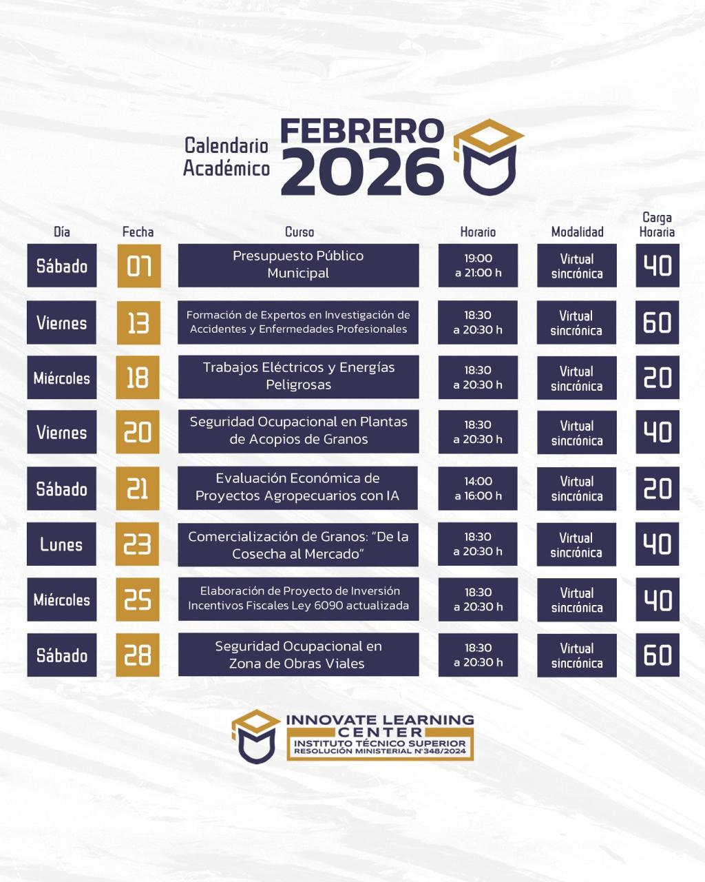 Calendario Académico — Febrero 2026